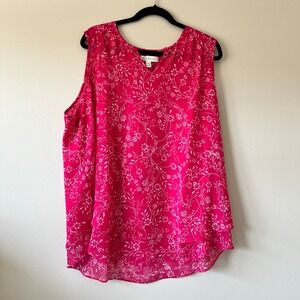 Cristina B XXL Floral Print Sleeveless Blouse Top Pink‎ White Plus Size